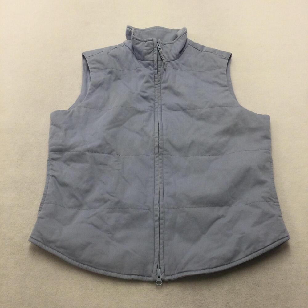 Eddie Bauer Vest Womens Medium Gray Quilted Cotton Full Zip Insulated Puffer